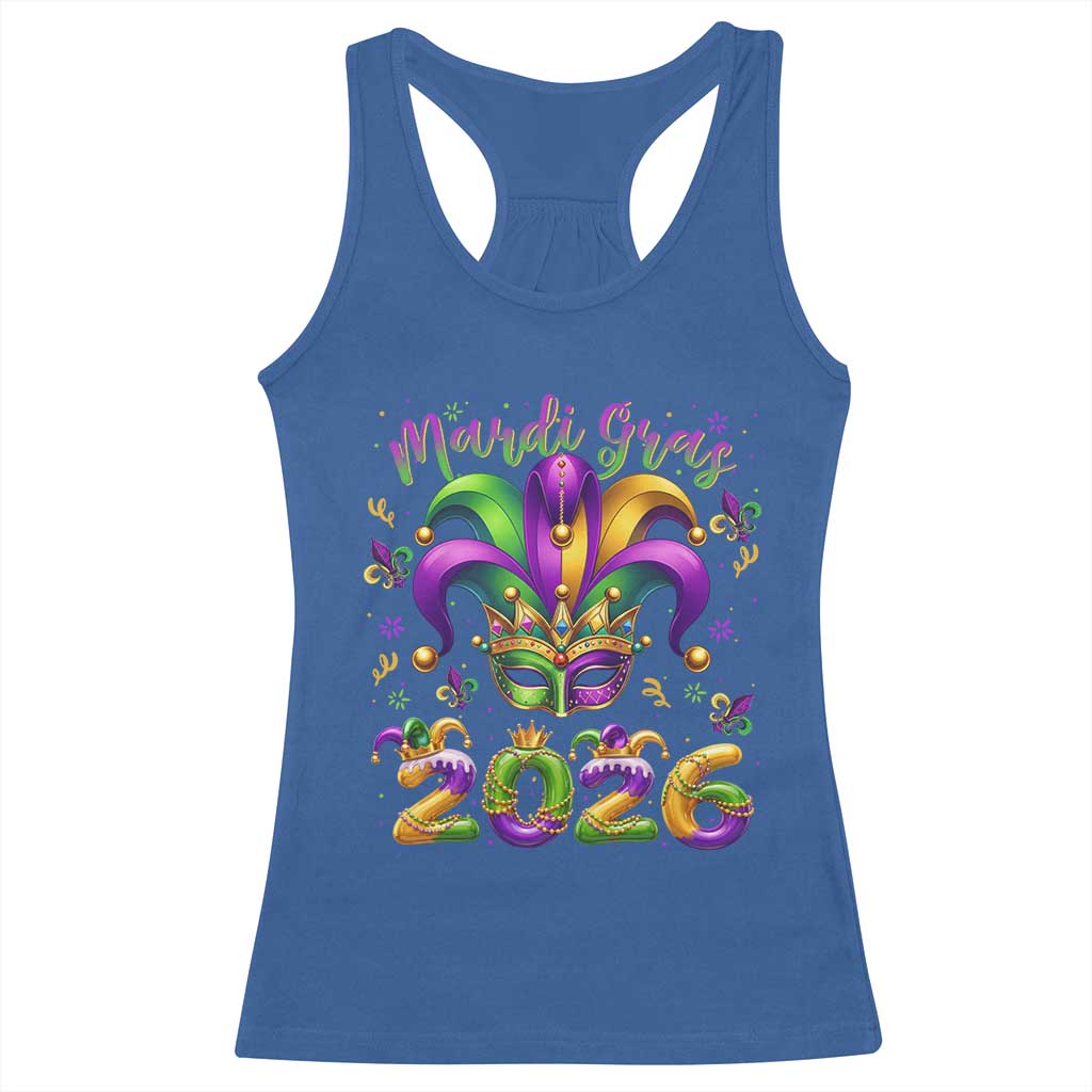 Mardi Gras 2026 Racerback Tank Top Funny Jester Hat Carnival Fleur De Lis TS11 Royal Blue Print Your Wear