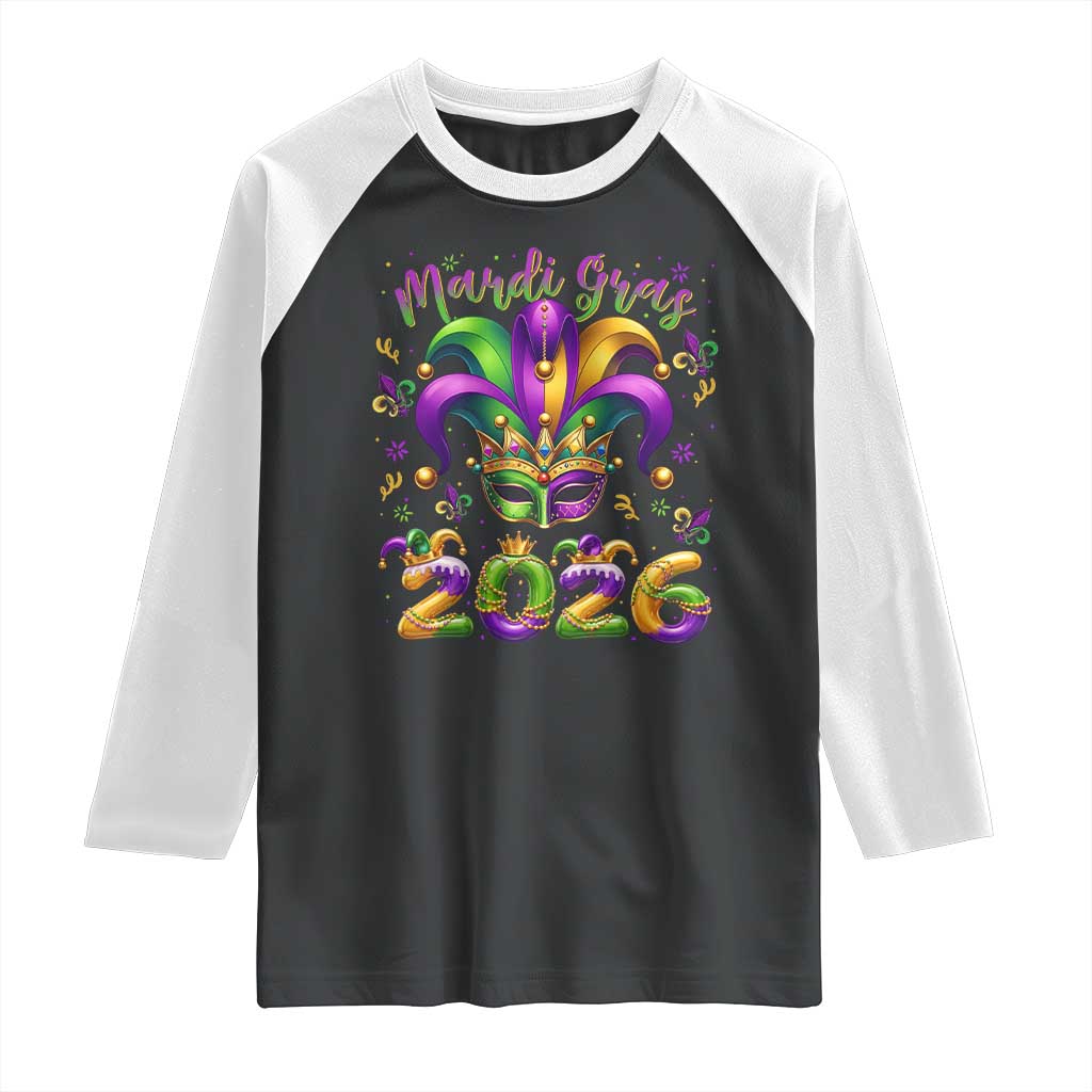 Mardi Gras 2026 Raglan Shirt Funny Jester Hat Carnival Fleur De Lis TS11 Black White Print Your Wear