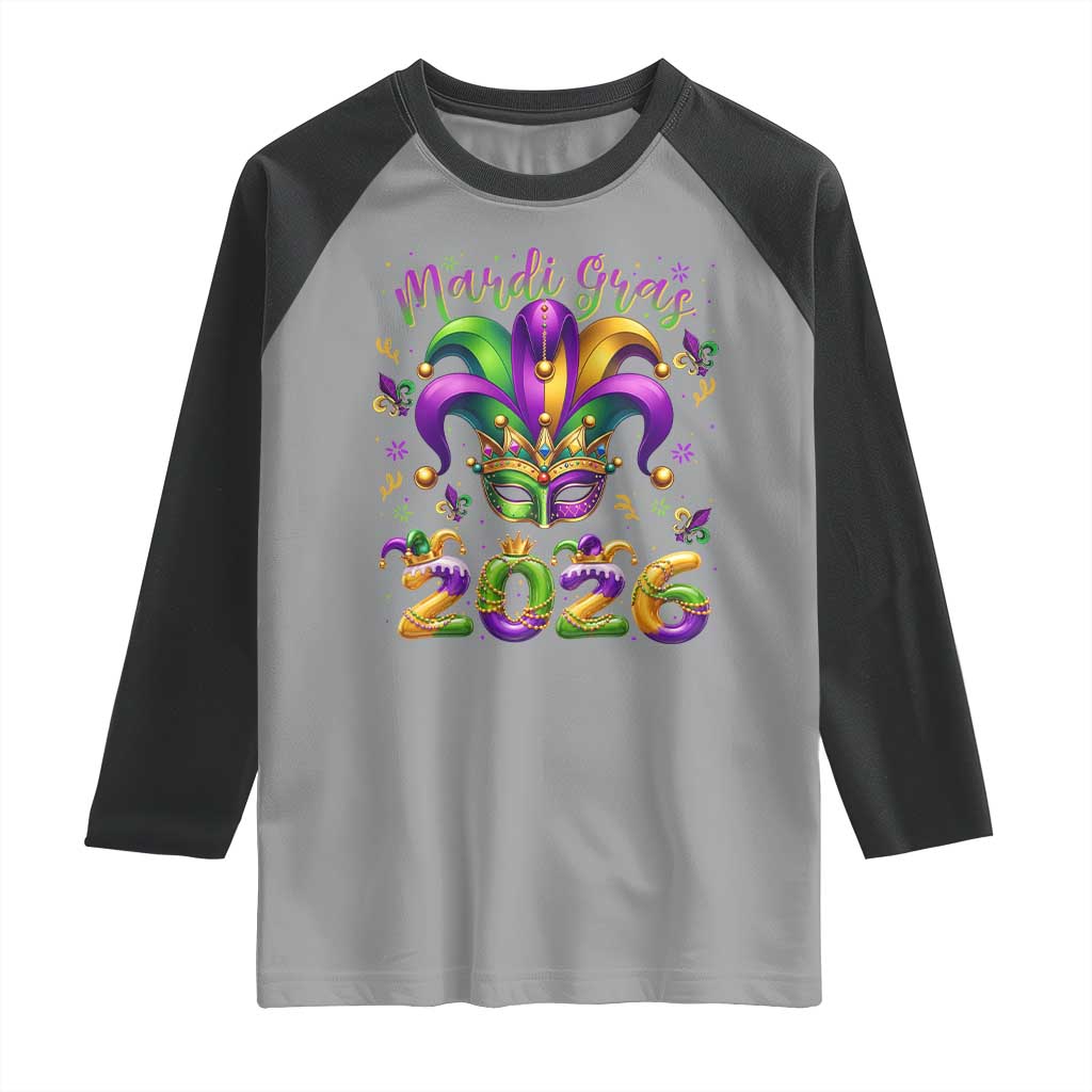 Mardi Gras 2026 Raglan Shirt Funny Jester Hat Carnival Fleur De Lis TS11 Sport Gray Black Print Your Wear