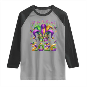 Mardi Gras 2026 Raglan Shirt Funny Jester Hat Carnival Fleur De Lis TS11 Sport Gray Black Print Your Wear