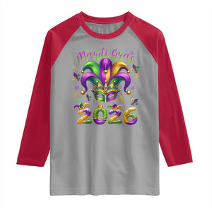 Mardi Gras 2026 Raglan Shirt Funny Jester Hat Carnival Fleur De Lis TS11 Sport Gray Red Print Your Wear