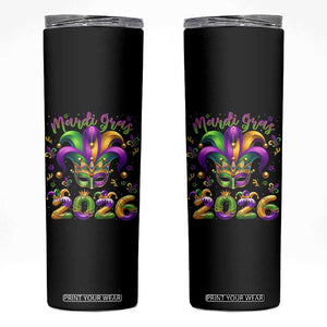 Mardi Gras 2026 Skinny Tumbler Funny Jester Hat Carnival Fleur De Lis TS11 Black Print Your Wear