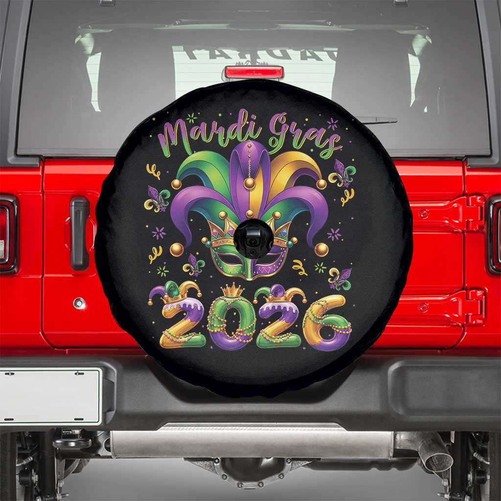Mardi Gras 2026 Spare Tire Cover Funny Jester Hat Carnival Fleur De Lis TS11 Black Print Your Wear