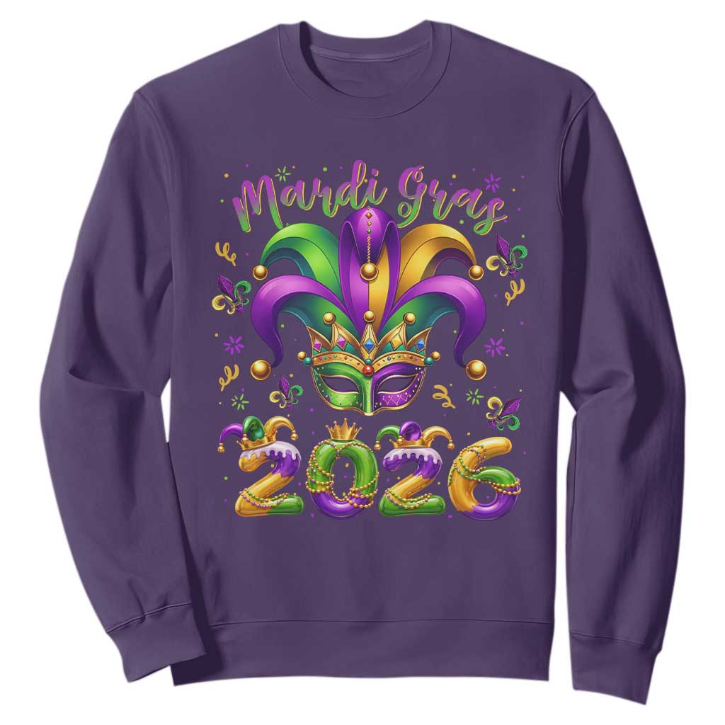 Mardi Gras 2026 Sweatshirt Funny Jester Hat Carnival Fleur De Lis TS11 Purple Print Your Wear
