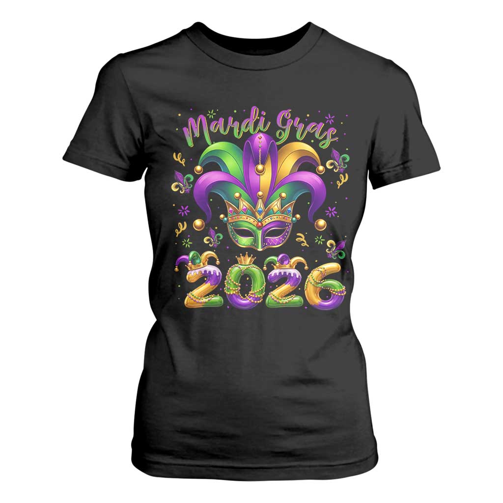 Mardi Gras 2026 T Shirt For Women Funny Jester Hat Carnival Fleur De Lis TS11 Black Print Your Wear