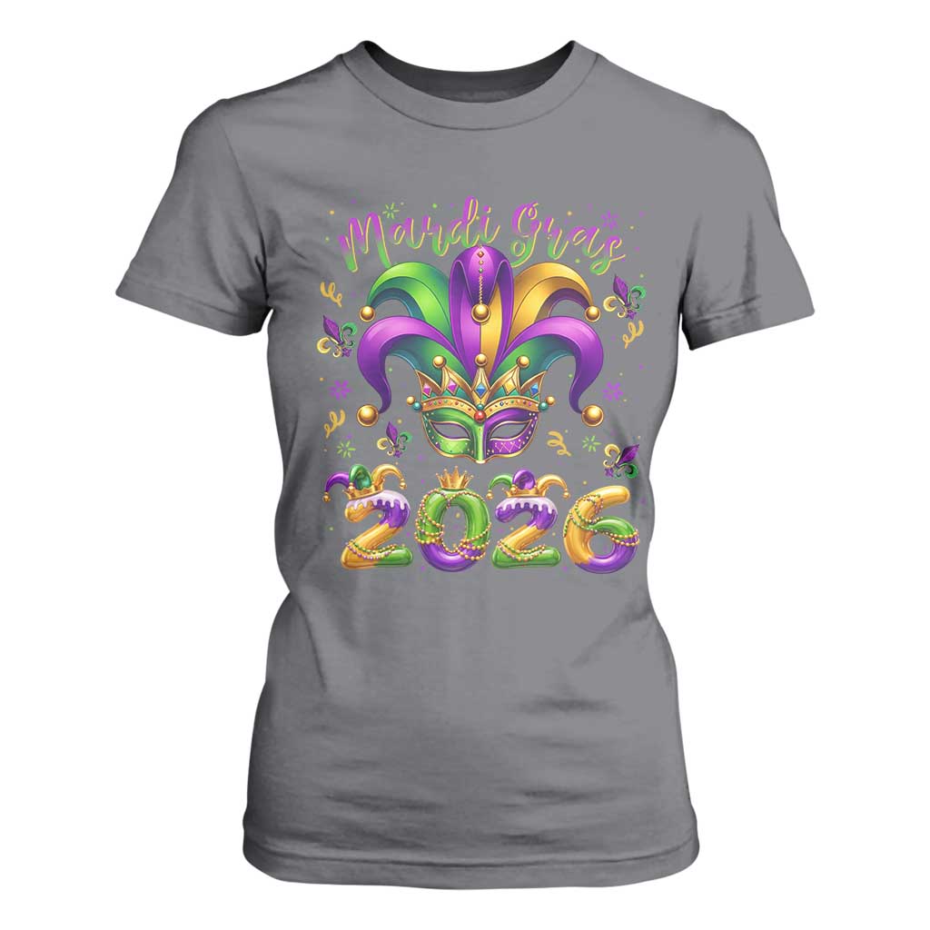 Mardi Gras 2026 T Shirt For Women Funny Jester Hat Carnival Fleur De Lis TS11 Charcoal Print Your Wear