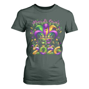 Mardi Gras 2026 T Shirt For Women Funny Jester Hat Carnival Fleur De Lis TS11 Dark Forest Green Print Your Wear