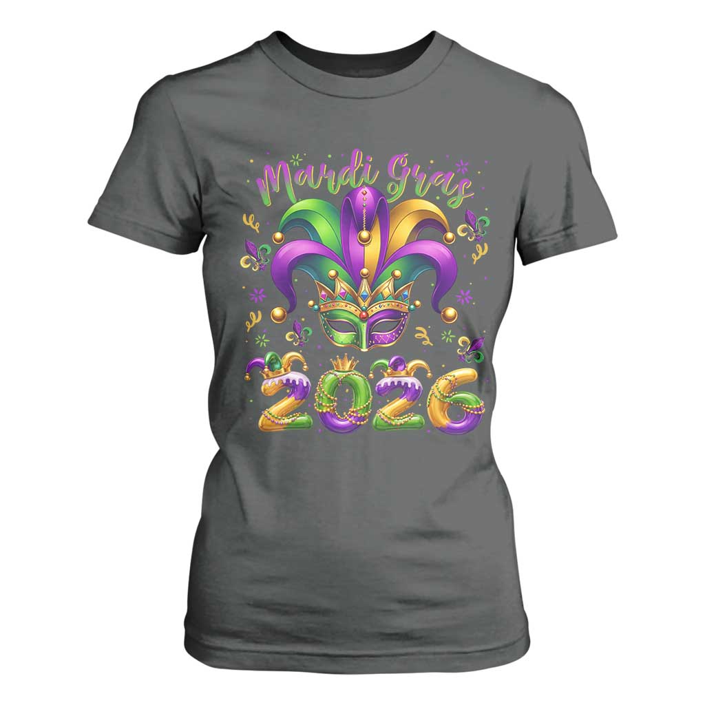 Mardi Gras 2026 T Shirt For Women Funny Jester Hat Carnival Fleur De Lis TS11 Dark Heather Print Your Wear
