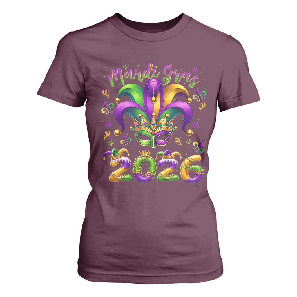 Mardi Gras 2026 T Shirt For Women Funny Jester Hat Carnival Fleur De Lis TS11 Maroon Print Your Wear