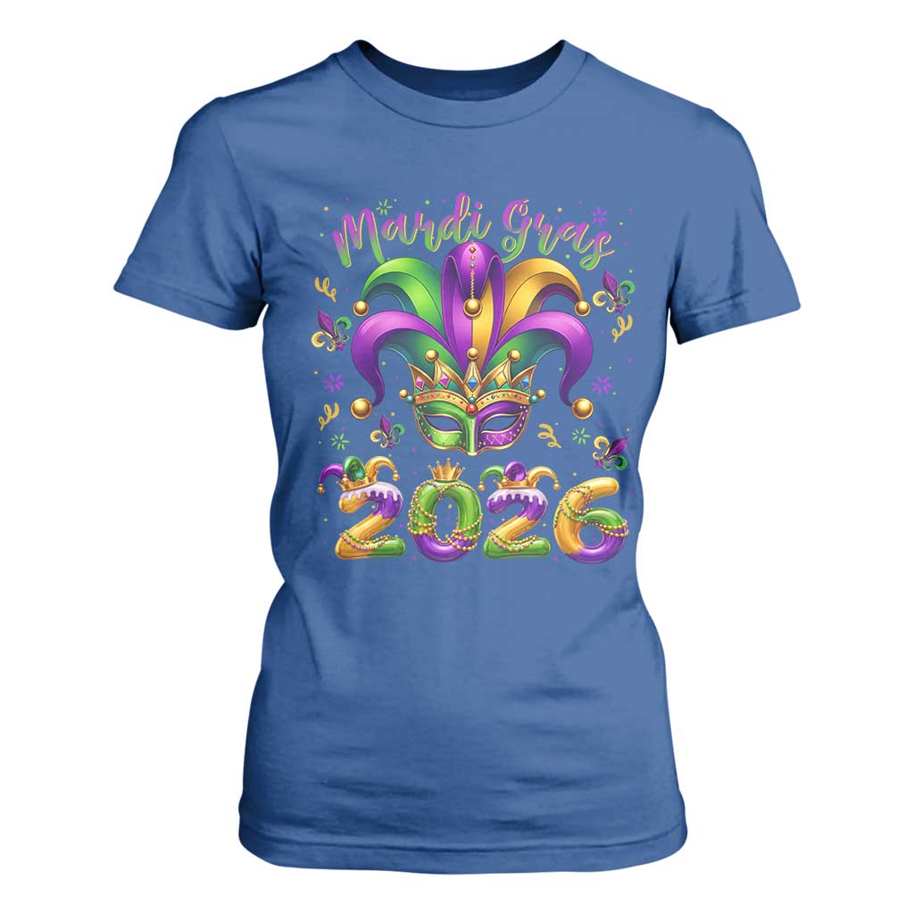 Mardi Gras 2026 T Shirt For Women Funny Jester Hat Carnival Fleur De Lis TS11 Royal Blue Print Your Wear