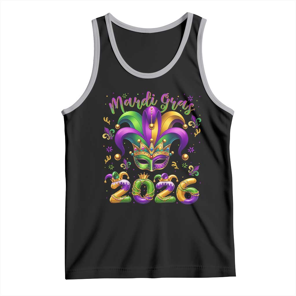 Mardi Gras 2026 Tank Top Funny Jester Hat Carnival Fleur De Lis TS11 Black Athletic Heather Print Your Wear