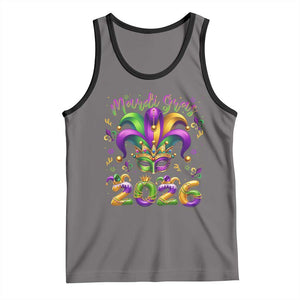 Mardi Gras 2026 Tank Top Funny Jester Hat Carnival Fleur De Lis TS11 Deep Heather Black Print Your Wear