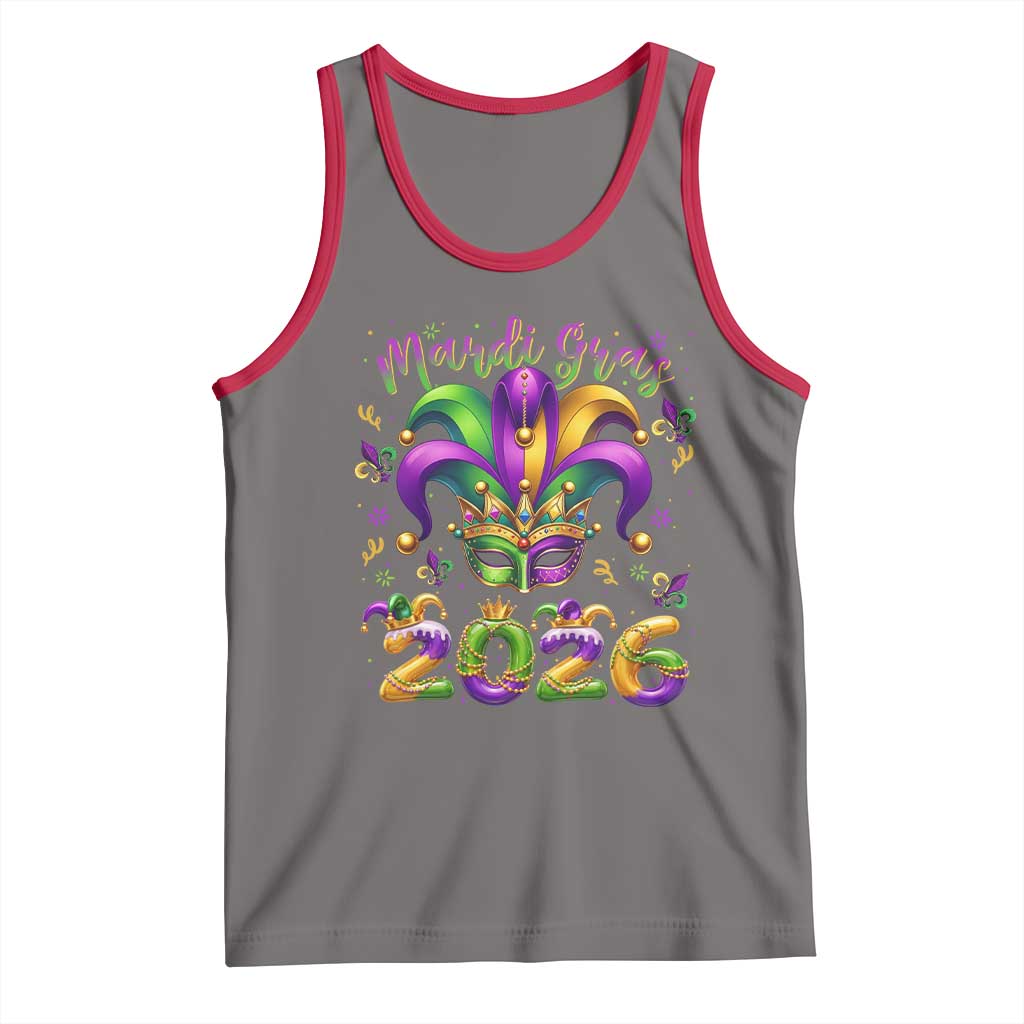 Mardi Gras 2026 Tank Top Funny Jester Hat Carnival Fleur De Lis TS11 Deep Heather Red Print Your Wear
