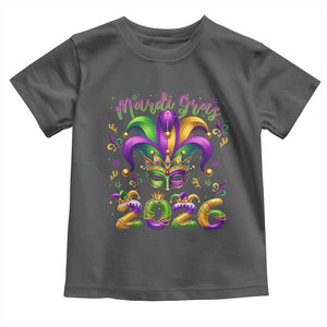 Mardi Gras 2026 Toddler T Shirt Funny Jester Hat Carnival Fleur De Lis TS11 Dark Heather Print Your Wear