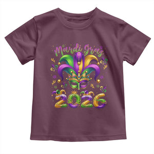 Mardi Gras 2026 Toddler T Shirt Funny Jester Hat Carnival Fleur De Lis TS11 Maroon Print Your Wear