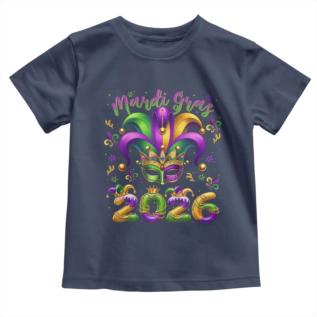 Mardi Gras 2026 Toddler T Shirt Funny Jester Hat Carnival Fleur De Lis TS11 Navy Print Your Wear