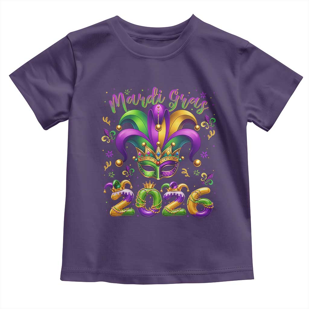 Mardi Gras 2026 Toddler T Shirt Funny Jester Hat Carnival Fleur De Lis TS11 Purple Print Your Wear