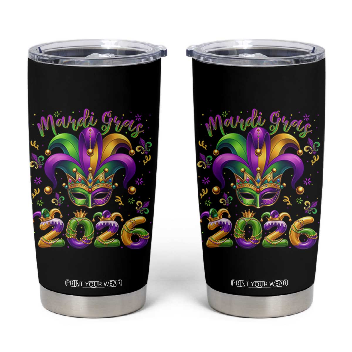 Mardi Gras 2026 Tumbler Cup Funny Jester Hat Carnival Fleur De Lis TS11 Black Print Your Wear