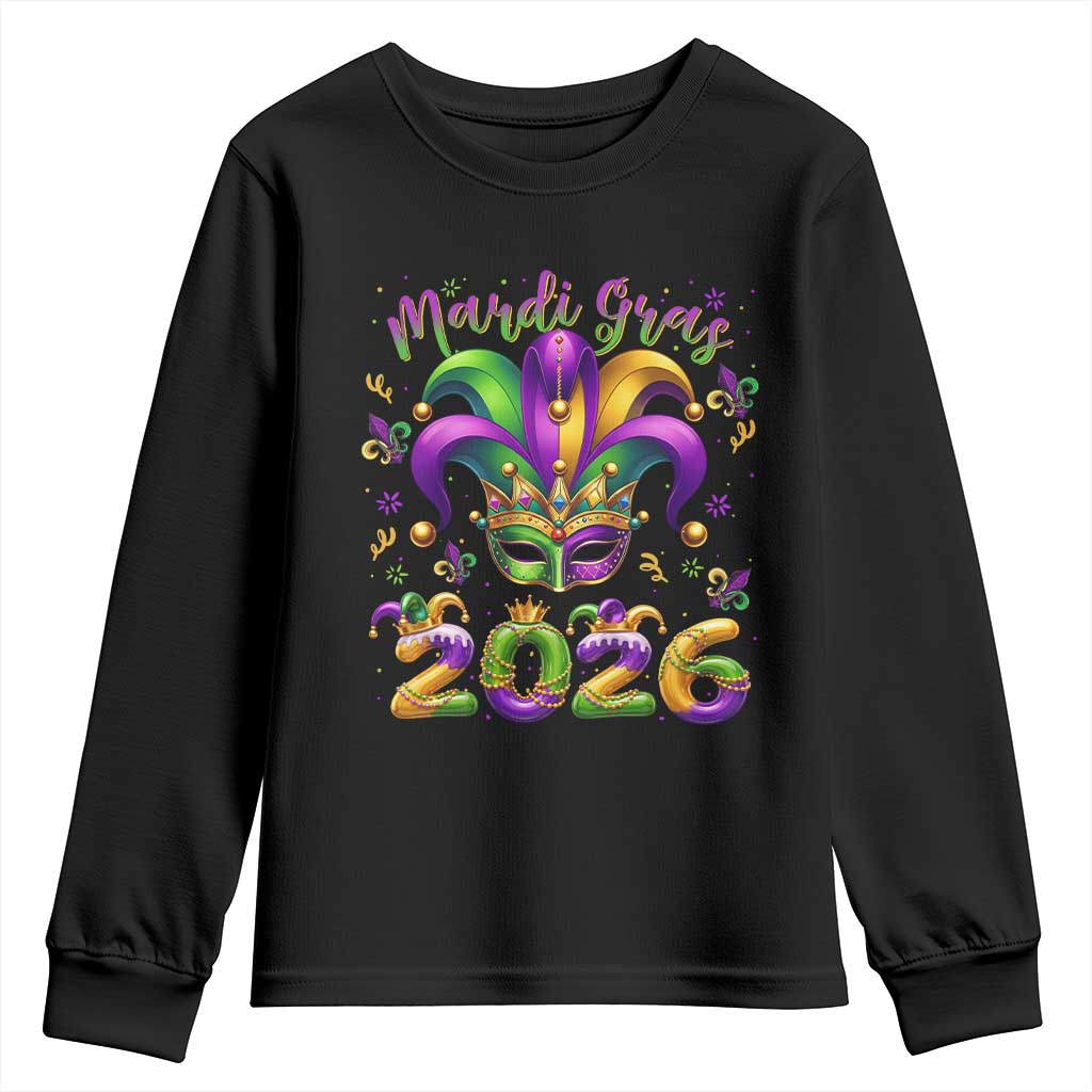 Mardi Gras 2026 Youth Sweatshirt Funny Jester Hat Carnival Fleur De Lis TS11 Black Print Your Wear