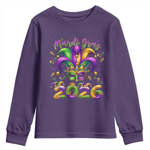 Mardi Gras 2026 Youth Sweatshirt Funny Jester Hat Carnival Fleur De Lis TS11 Purple Print Your Wear