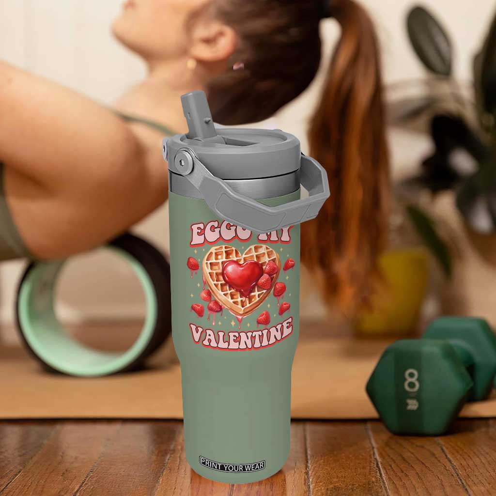 Eggo My Valentine Flip Straw Tumbler Funny Romantic Stranger Valentine's Day TS11 One Size: 30 oz Moss Green Print Your Wear