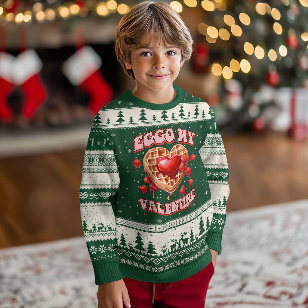 Eggo My Valentine Ugly Christmas Sweater Funny Romantic Stranger Valentine's Day TS11 Forest Green Beige Print Your Wear