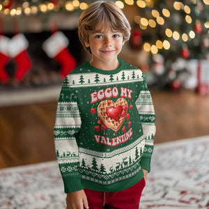 Eggo My Valentine Ugly Christmas Sweater Funny Romantic Stranger Valentine's Day TS11 Forest Green Beige Print Your Wear