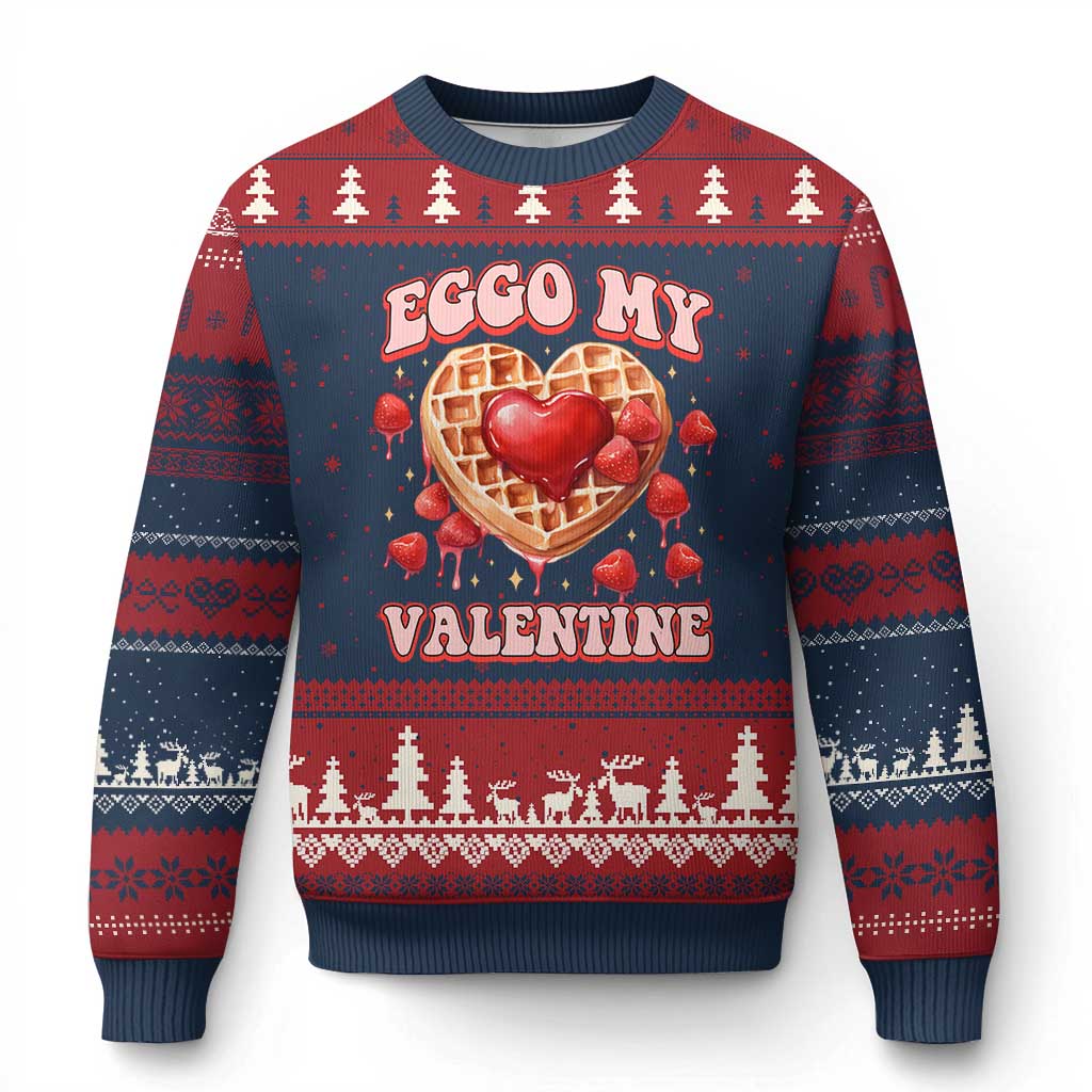Eggo My Valentine Ugly Christmas Sweater Funny Romantic Stranger Valentine's Day TS11 Navy Red Print Your Wear