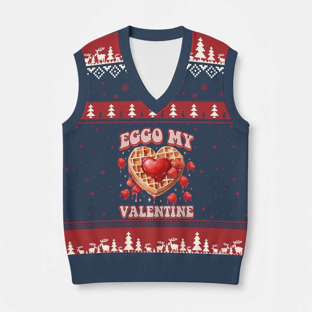 Eggo My Valentine V-Neck Knit Sweater Vest Funny Romantic Stranger Valentine's Day TS11 Navy Red Print Your Wear