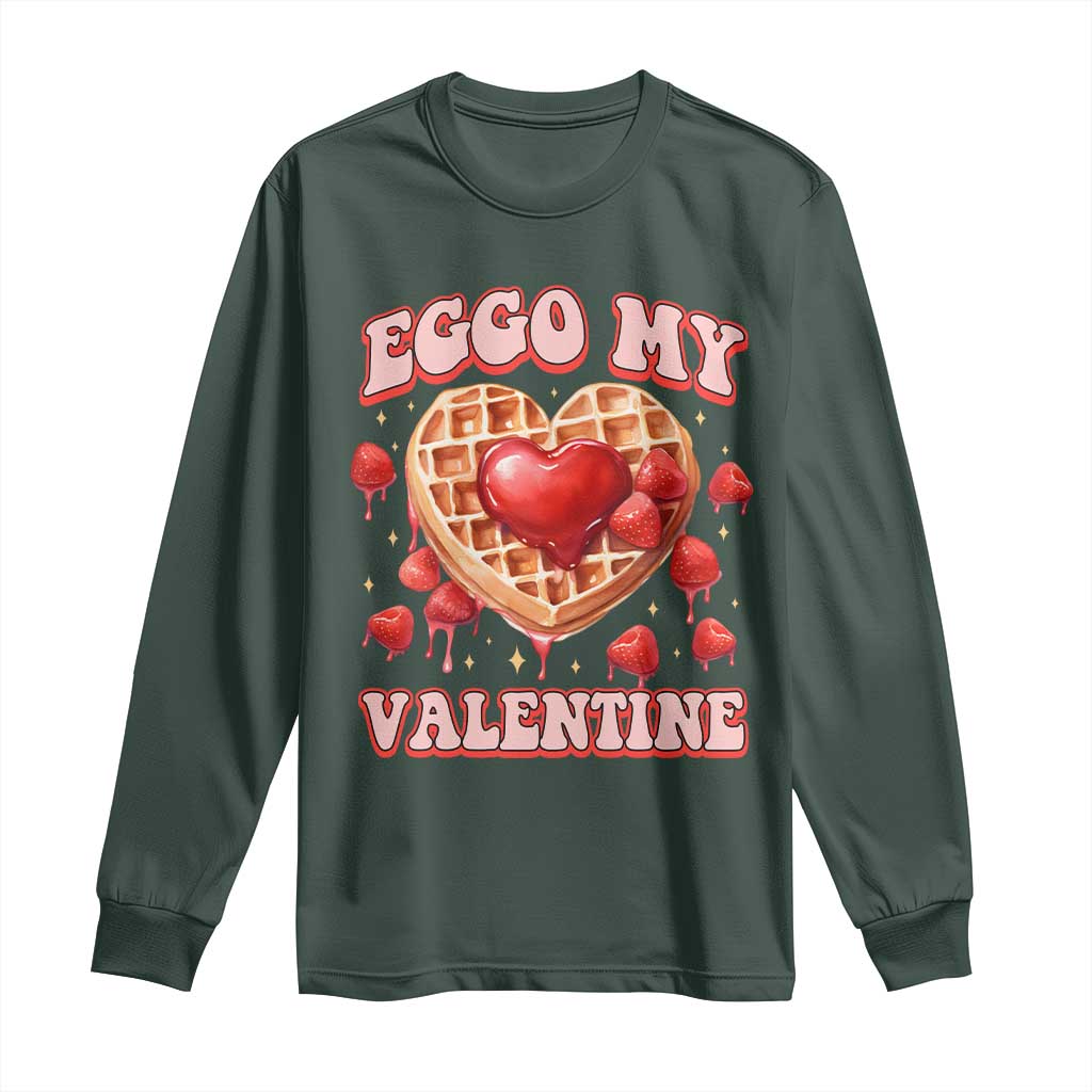 Eggo My Valentine Long Sleeve Shirt Funny Romantic Stranger Valentine's Day TS11 Dark Forest Green Print Your Wear