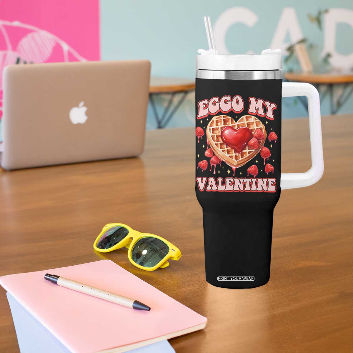 Eggo My Valentine Tumbler With Handle Funny Romantic Stranger Valentine's Day TS11 Print Your Wear