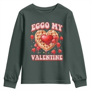 Eggo My Valentine Youth Sweatshirt Funny Romantic Stranger Valentine's Day TS11 Dark Forest Green Print Your Wear