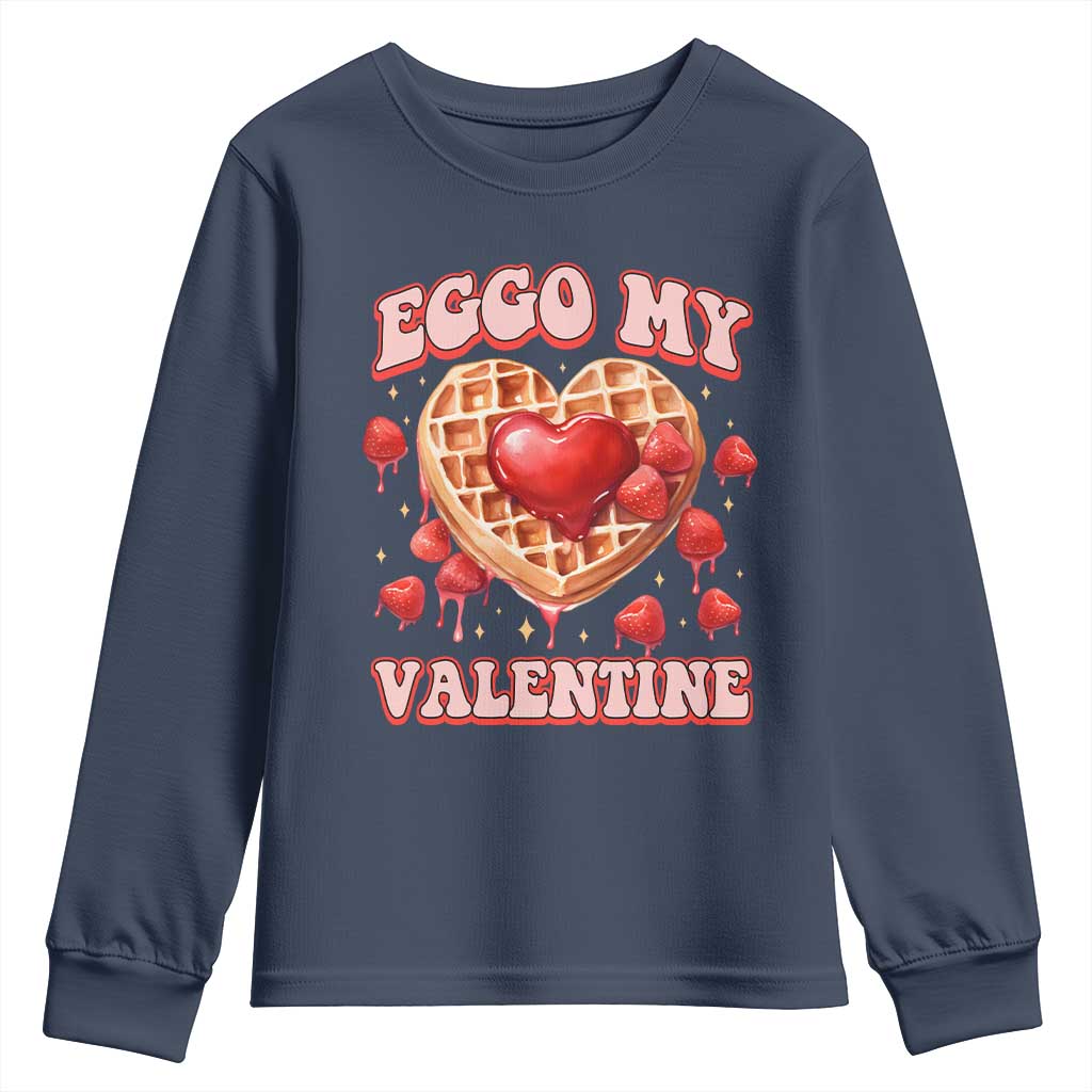Eggo My Valentine Youth Sweatshirt Funny Romantic Stranger Valentine's Day TS11 Navy Print Your Wear