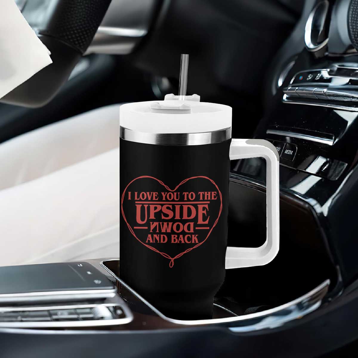 Funny Stranger Valentines Day Tumbler With Handle I Love You To The Upside Down And Back TS11 Print Your Wear