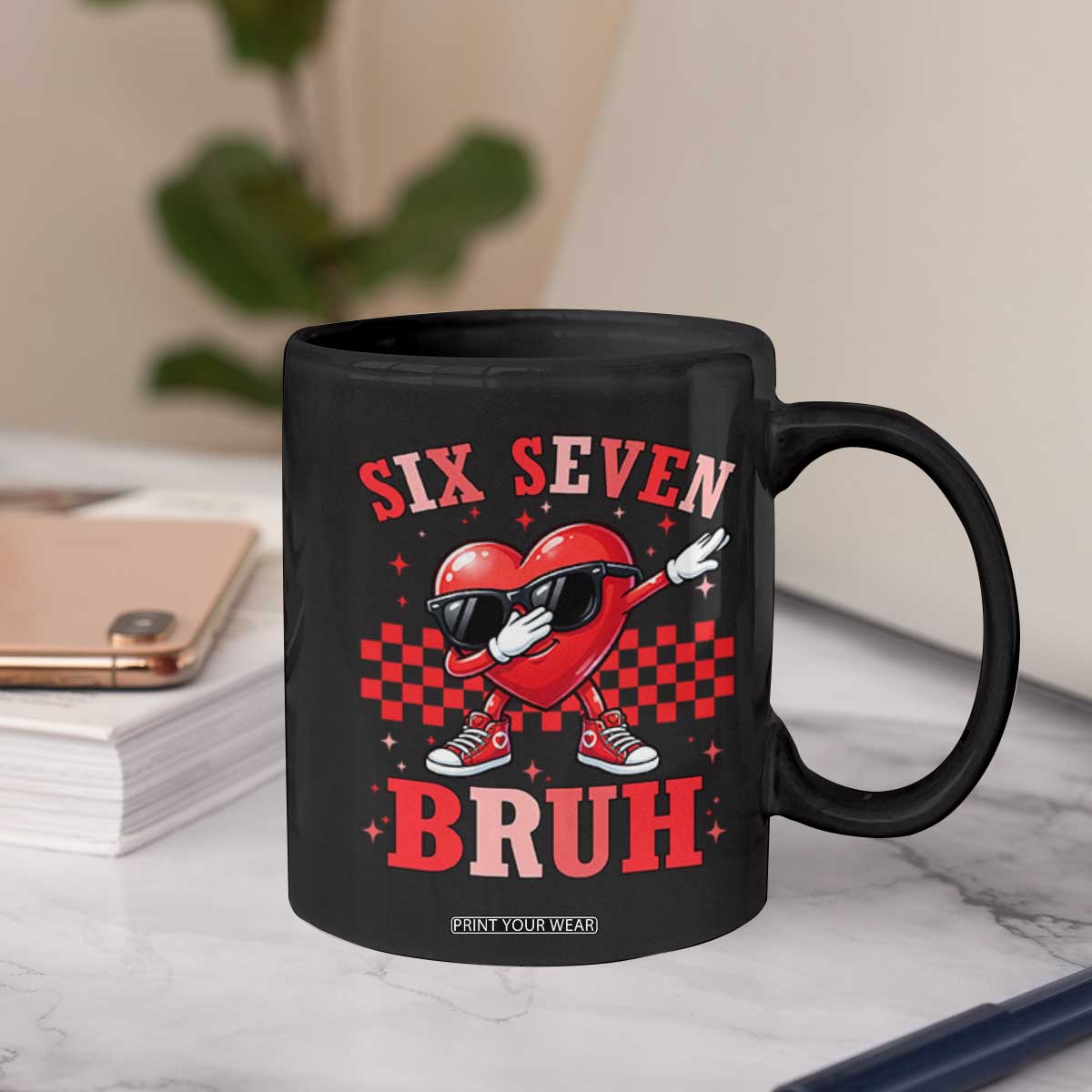 Funny Six Seven Bruh Valentines Day Coffee Mug Six Seven Dabbing Heart TS11 Print Your Wear
