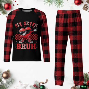 Funny Six Seven Bruh Valentines Day Plaid Pajama Set Six Seven Dabbing Heart TS11 Buffalo Plaid Print Your Wear