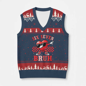 Funny Six Seven Bruh Valentines Day V-Neck Knit Sweater Vest Six Seven Dabbing Heart TS11 Navy Red Print Your Wear