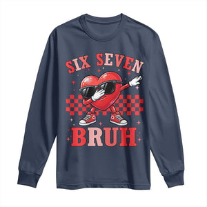 Funny Six Seven Bruh Valentines Day Long Sleeve Shirt Six Seven Dabbing Heart TS11 Navy Print Your Wear