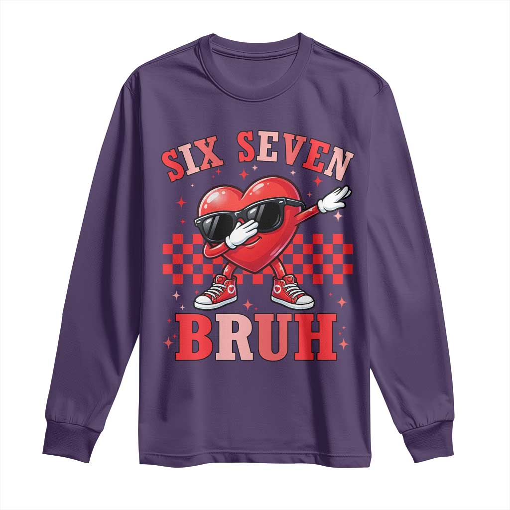 Funny Six Seven Bruh Valentines Day Long Sleeve Shirt Six Seven Dabbing Heart TS11 Purple Print Your Wear
