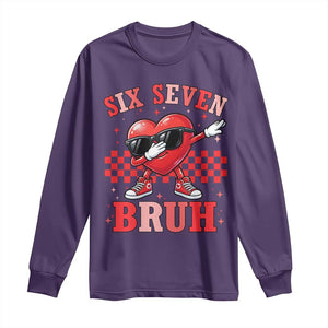 Funny Six Seven Bruh Valentines Day Long Sleeve Shirt Six Seven Dabbing Heart TS11 Purple Print Your Wear