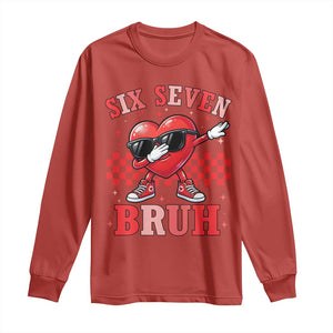 Funny Six Seven Bruh Valentines Day Long Sleeve Shirt Six Seven Dabbing Heart TS11 Red Print Your Wear