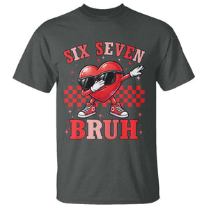 Funny Six Seven Bruh Valentines Day T Shirt Six Seven Dabbing Heart TS11 Dark Heather Print Your Wear