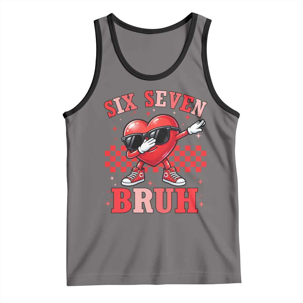 Funny Six Seven Bruh Valentines Day Tank Top Six Seven Dabbing Heart TS11 Deep Heather Black Print Your Wear
