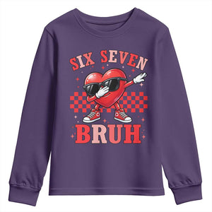 Funny Six Seven Bruh Valentines Day Youth Sweatshirt Six Seven Dabbing Heart TS11 Purple Print Your Wear