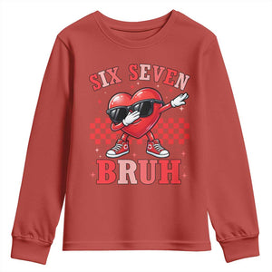 Funny Six Seven Bruh Valentines Day Youth Sweatshirt Six Seven Dabbing Heart TS11 Red Print Your Wear
