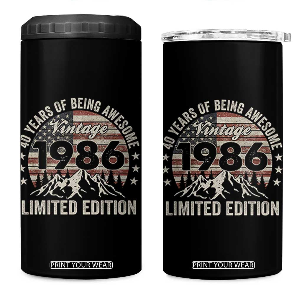 40th Birthday Made In 1986 Limited Edition 4 in 1 Can Cooler Tumbler 40 Years Of Being Awesome American Flag TS11 One Size: 16 oz Black Print Your Wear