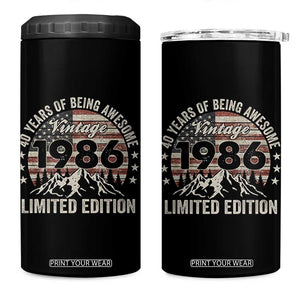 40th Birthday Made In 1986 Limited Edition 4 in 1 Can Cooler Tumbler 40 Years Of Being Awesome American Flag TS11 One Size: 16 oz Black Print Your Wear
