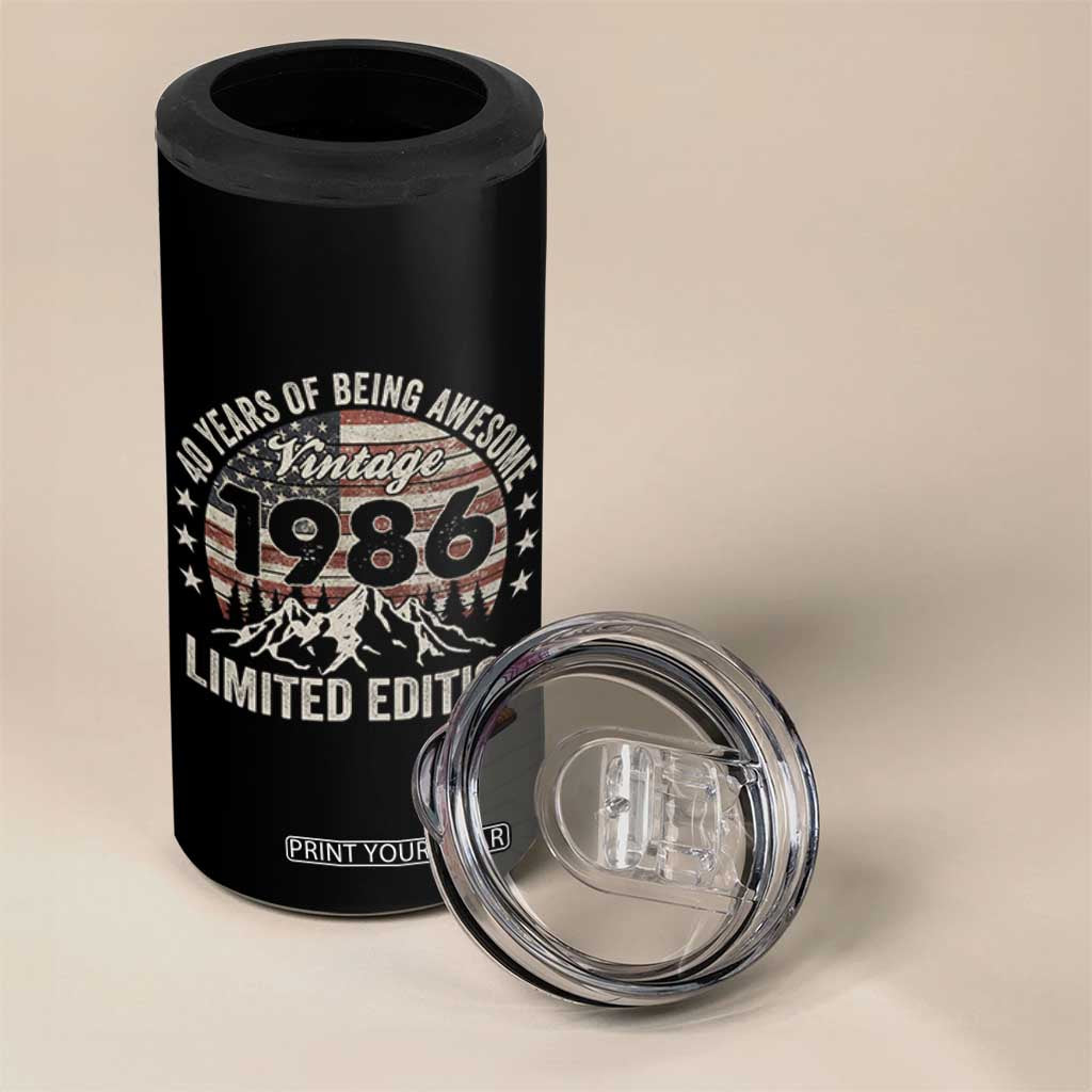 40th Birthday Made In 1986 Limited Edition 4 in 1 Can Cooler Tumbler 40 Years Of Being Awesome American Flag TS11 Print Your Wear