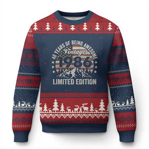 40th Birthday Made In 1986 Limited Edition Ugly Christmas Sweater 40 Years Of Being Awesome American Flag TS11 Navy Red Print Your Wear