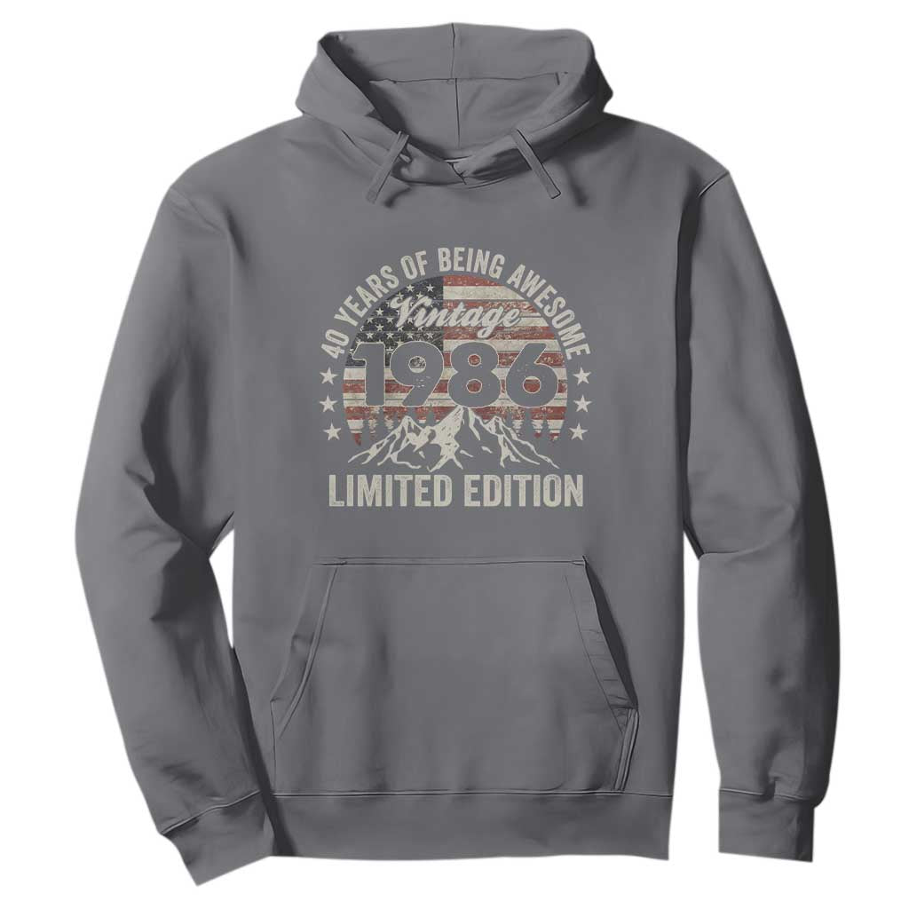 40th Birthday Made In 1986 Limited Edition Hoodie 40 Years Of Being Awesome American Flag TS11 Charcoal Print Your Wear
